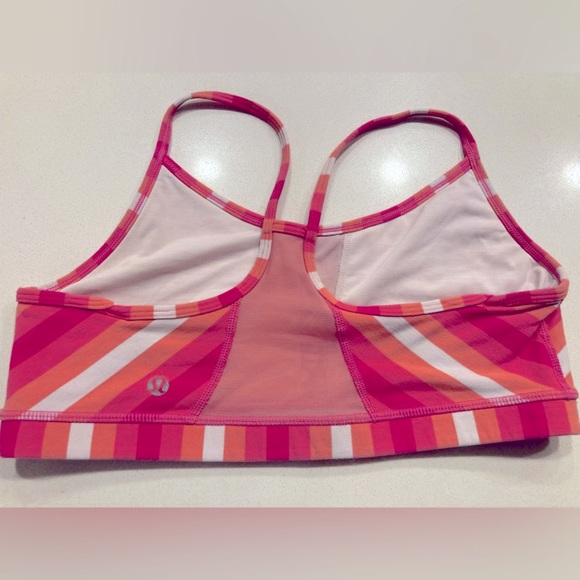Lululemon flow Y bra size 6 striped pink, orange, white EUC - Picture 7 of 7